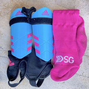adidas Youth Ghost Soccer Shin Guards and pink soccer socks